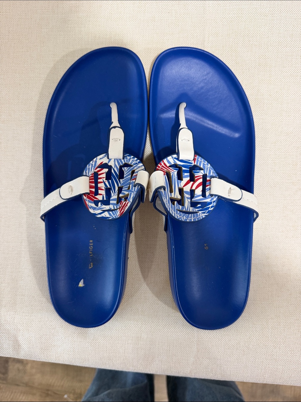 Tommy Hilfiger Blue & White Logo Medallion Slide Sandals